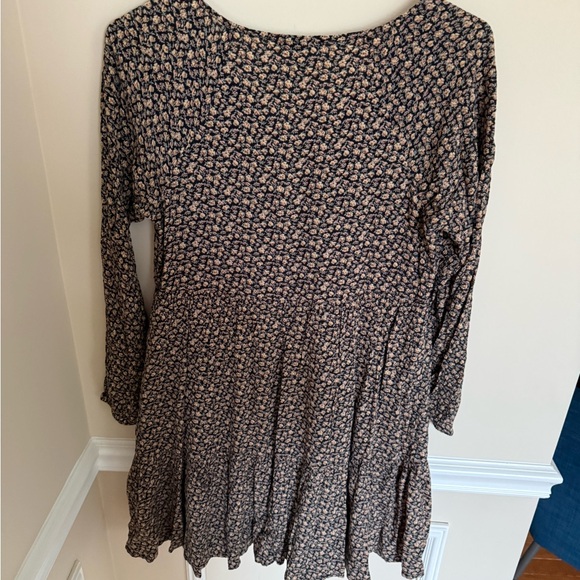 American Eagle Sz Small Long Sleeve Baby Doll Dress Button-Up V-Neck Tie Collar - Picture 8 of 8